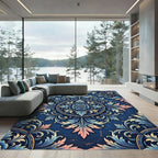 Ethereal Navy Blue Rose Acanthus Medallion Rug