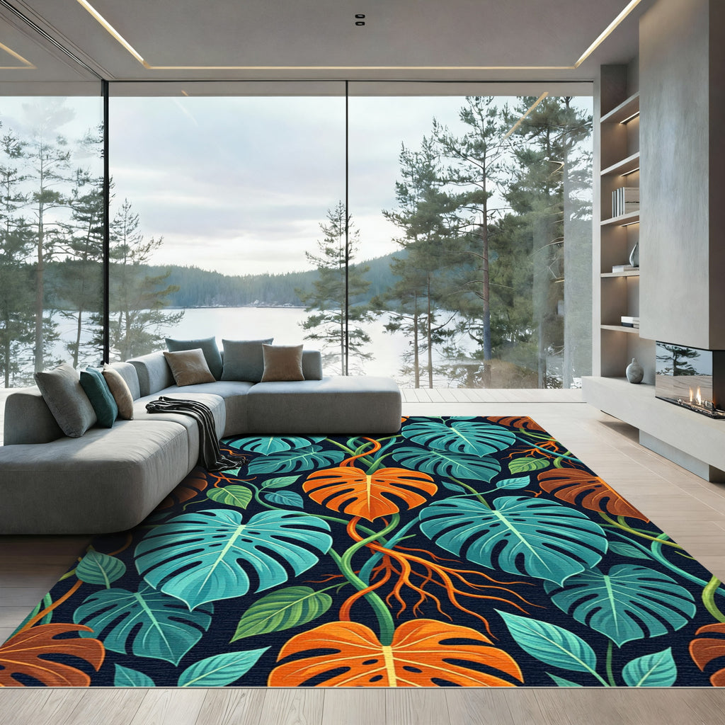 Monstera Leaf Tropical Vibrant Color Rug