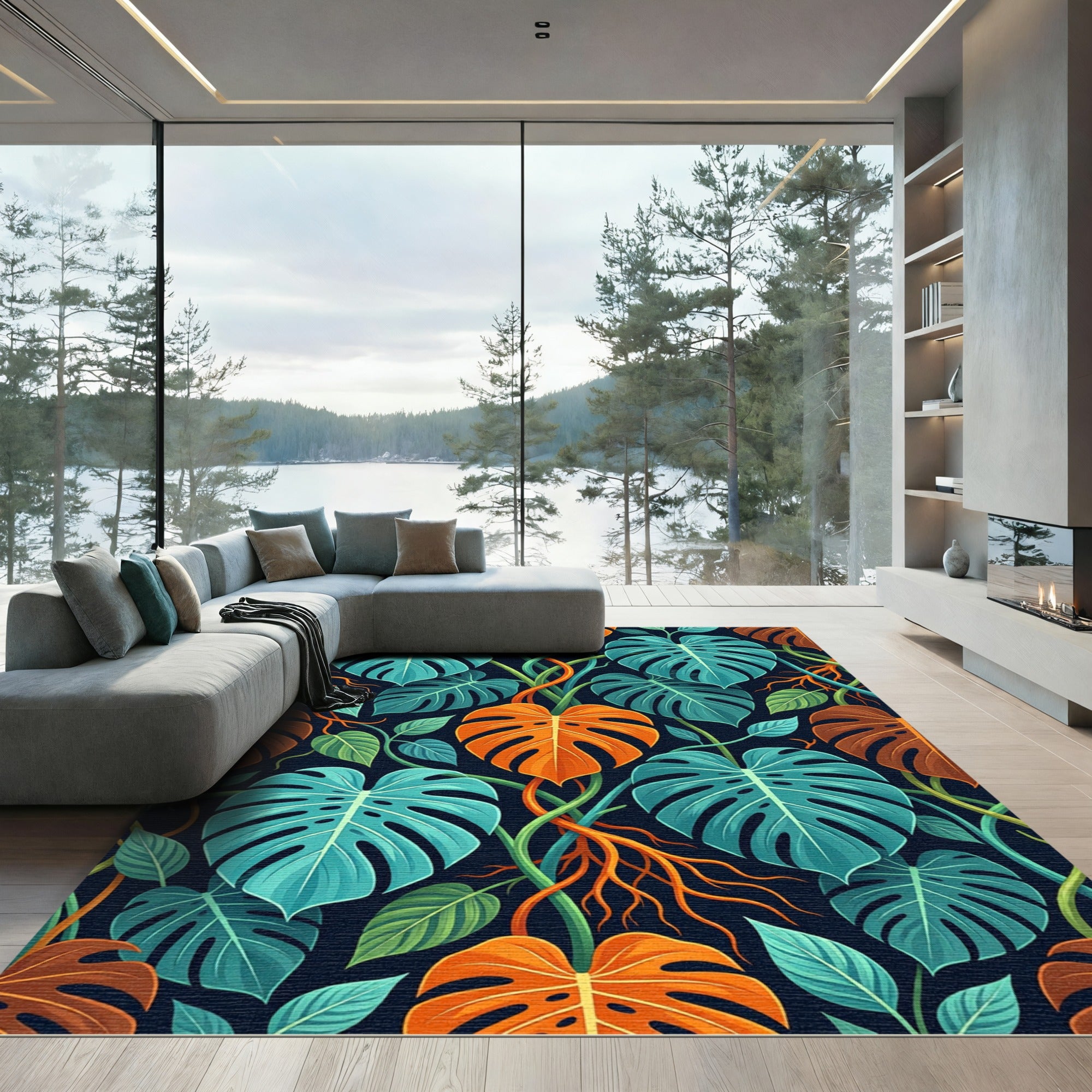 Monstera Leaf Tropical Vibrant Color Rug
