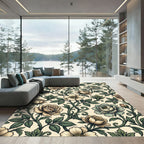 Vintage Cream Floral Rose Twining Vine Rug