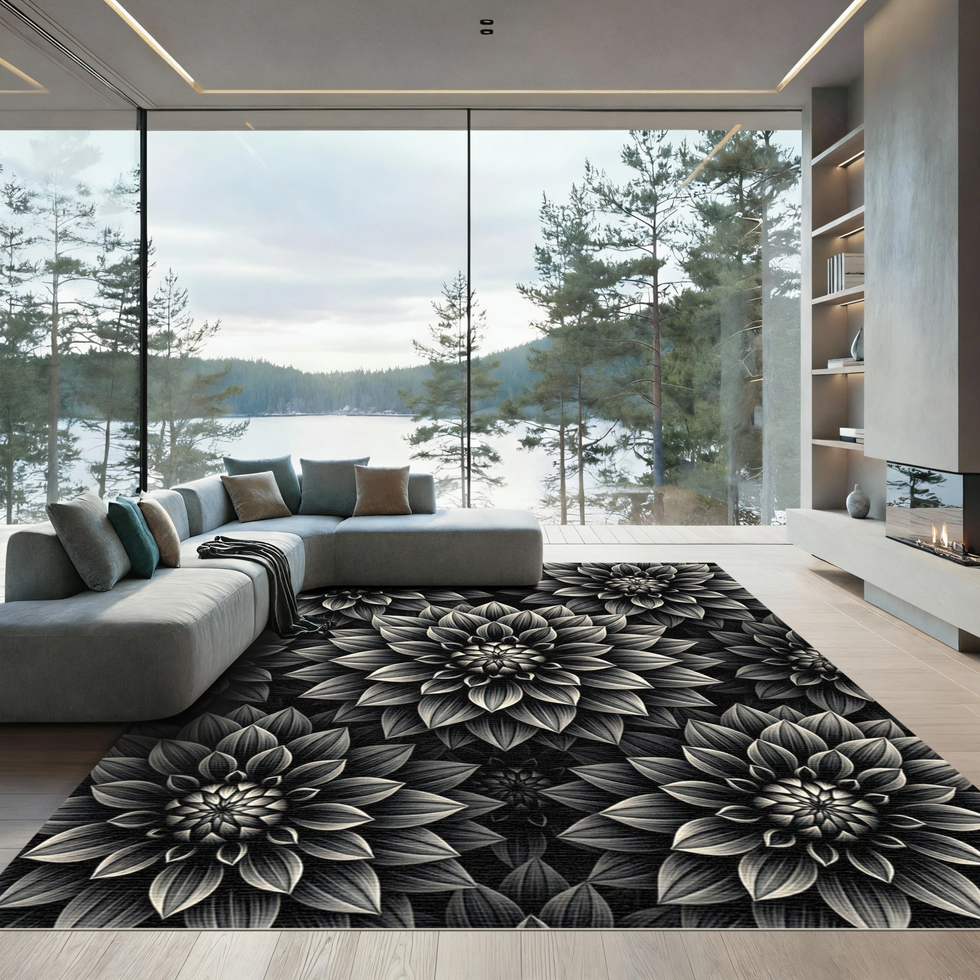 Monochromatic Dahlia Bloom Arrangement Rug