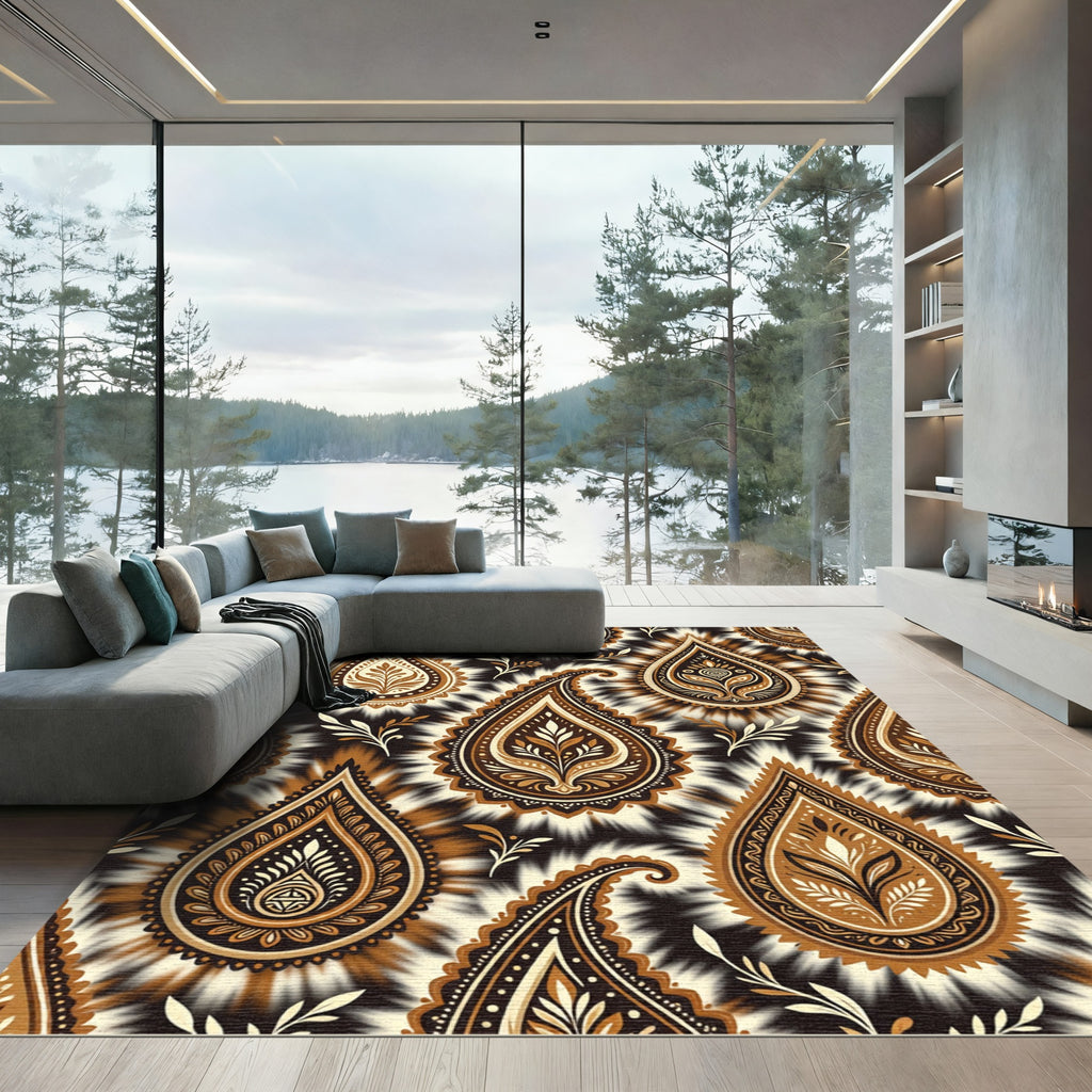 Rich Brown Paisley Floral Medallion Rug