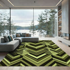 Geometric Olive Chevron Isometric Pyramid Rug