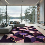 Geometric Isometric Purple and Gold Cube Rug