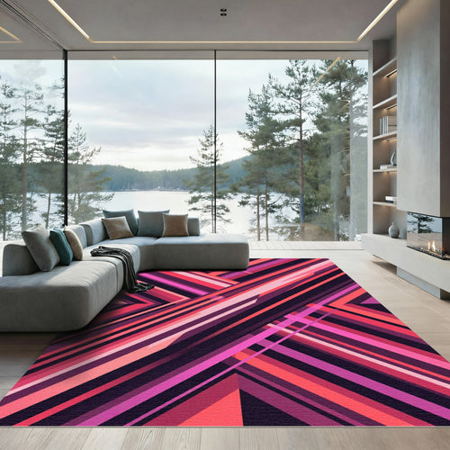 Abstract Crimson Pink Angular Line Art Rug