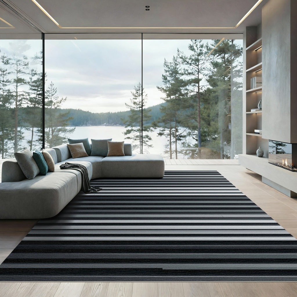 Minimalist Linear Gray Monochromatic Stripe Rug