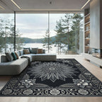 Monochromatic Floral Mandala Art Rug