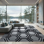 Monochromatic Silver Geometric Hexagonal Relief Rug