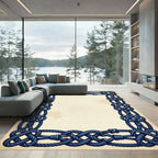 Intricate Navy Blue Celtic Knot Frame Rug