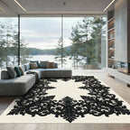 Elegant Black Ornate Baroque Border Rug