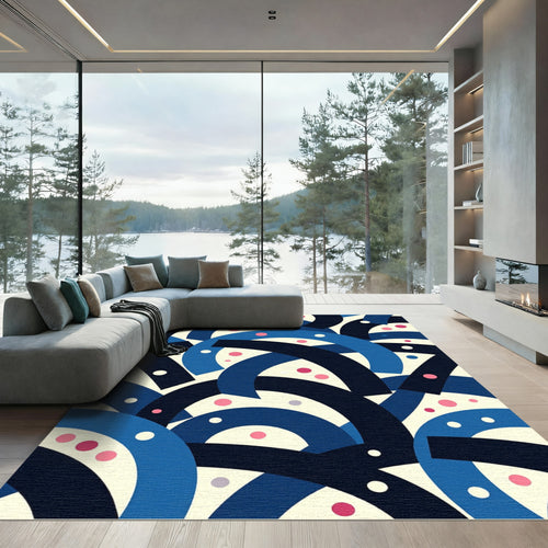 Abstract Blue Arc Coral Dots Rug