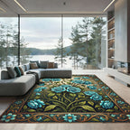 Elegant Teal Rose Botanical Garden Rug