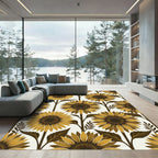 Golden Brown Sunflower Botanical Rug