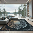 Ornate Baroque Gold and Silver Filigree Rug