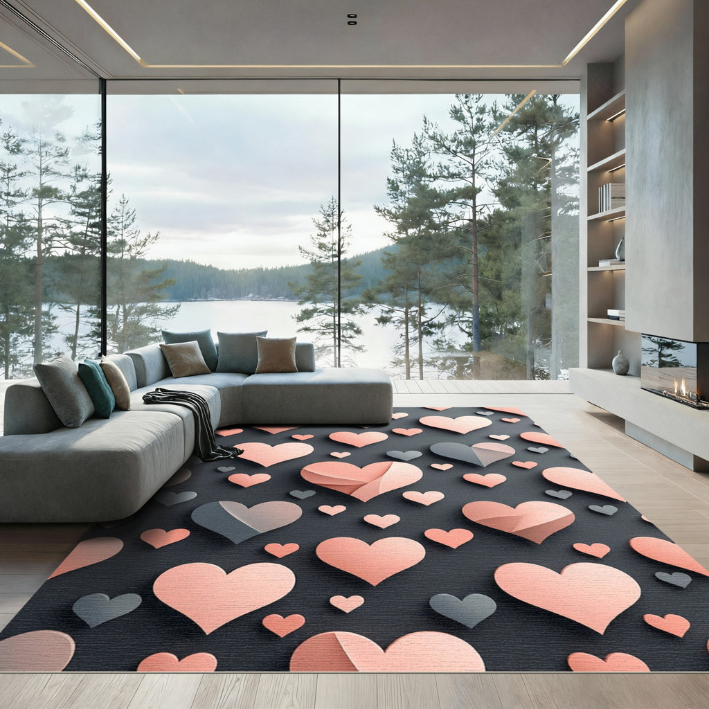 Modern Blush Pink Floating Heart Mosaic Rug