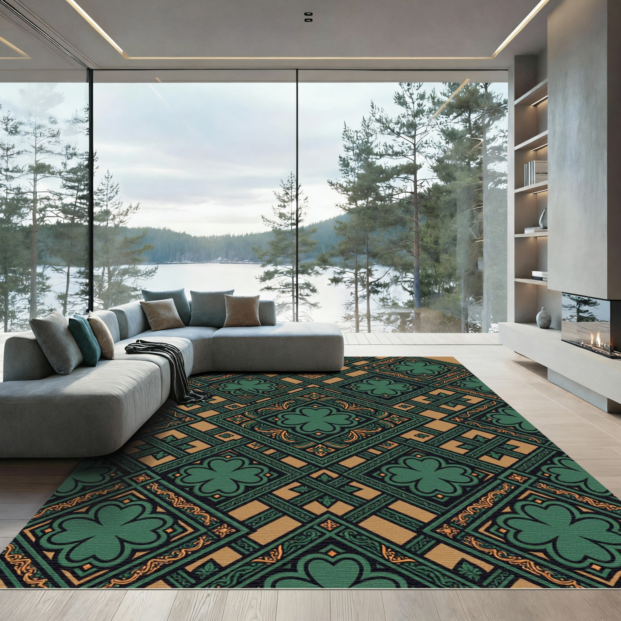Emerald Clover Geometric Art Deco Tile Rug