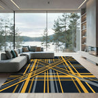 Dark Yellow Gray Plaid Overlay Rug
