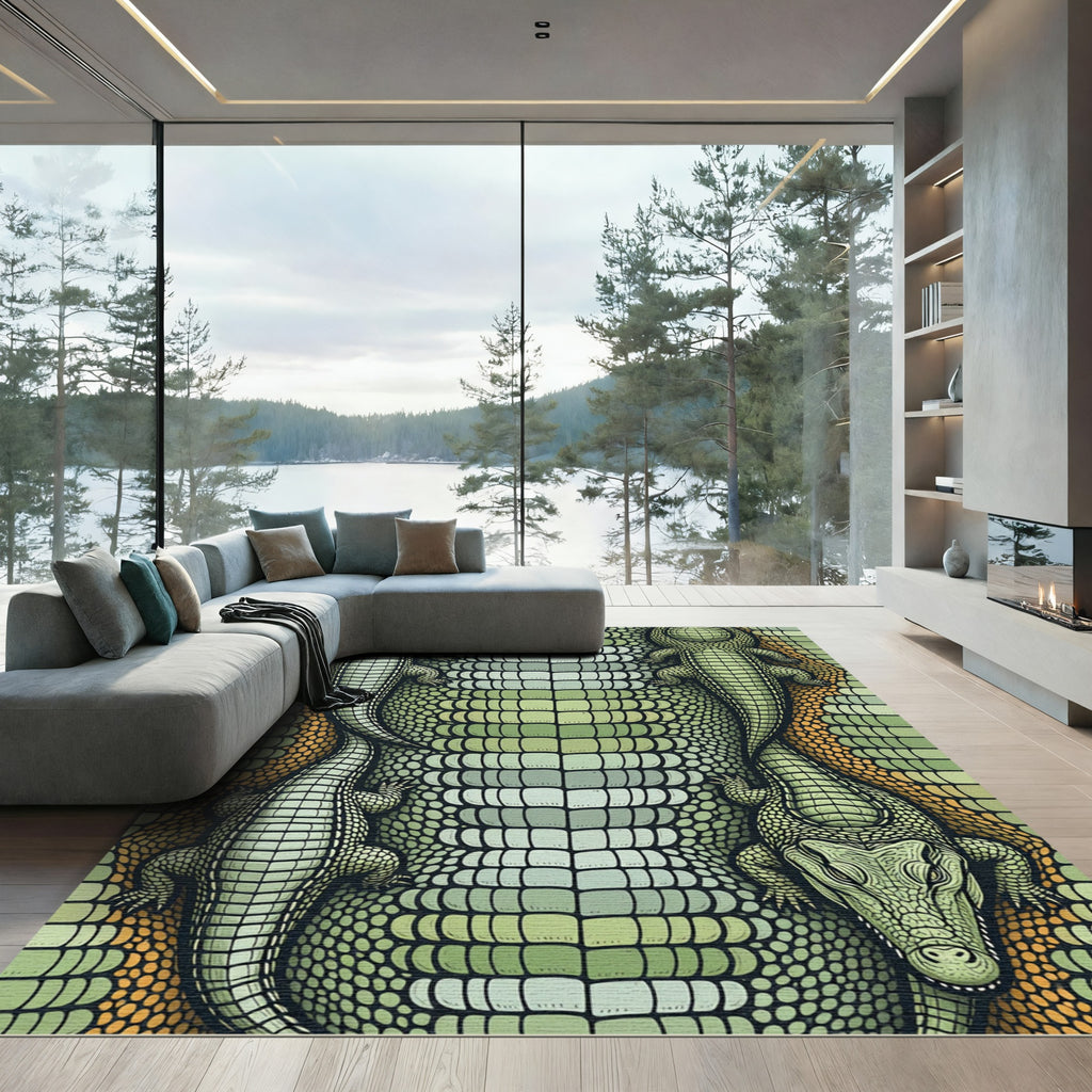 Reptilian Green Crocodile Scale Texture Rug