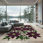 Elegant Deep Purple Clematis Floral Rug