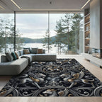 Mythic Winged Creature Silver Gold Aubergine Rug