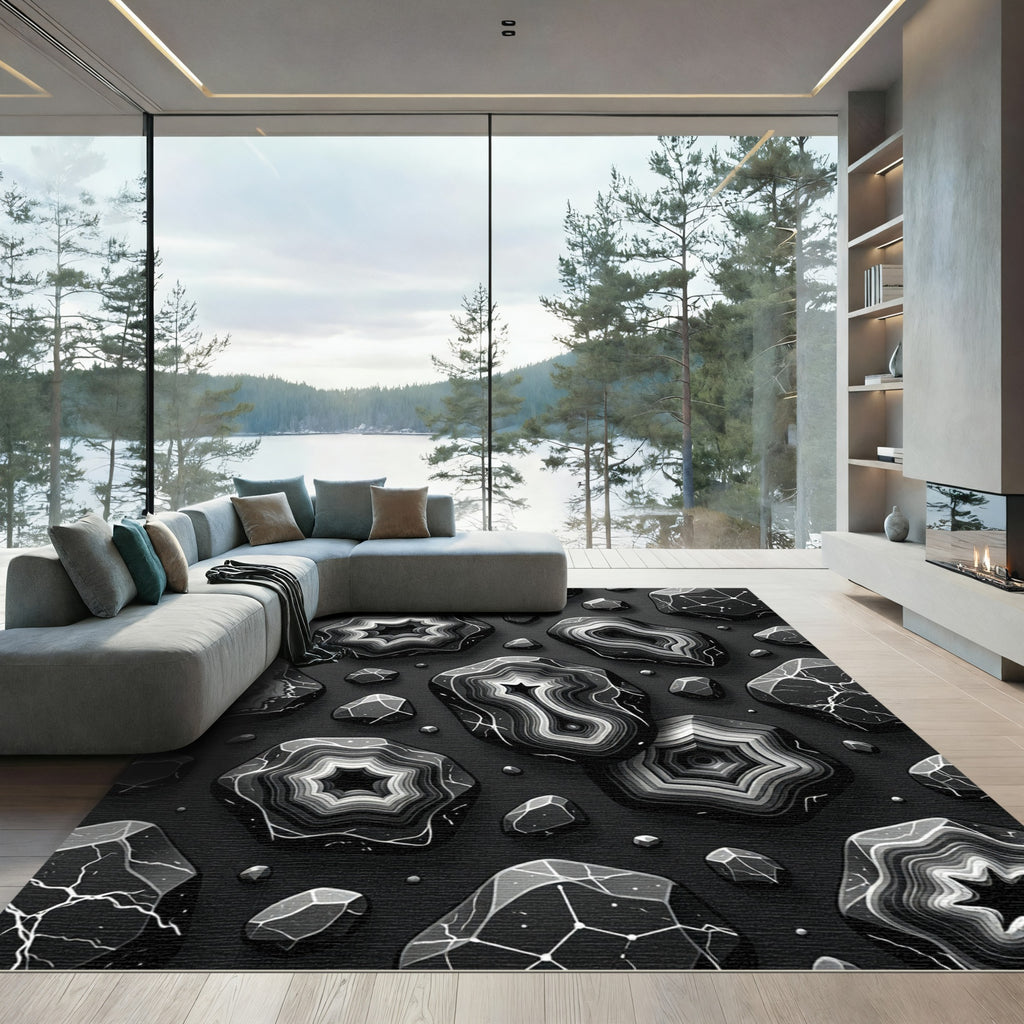 Monochrome Agate Stone Starburst Composition Rug