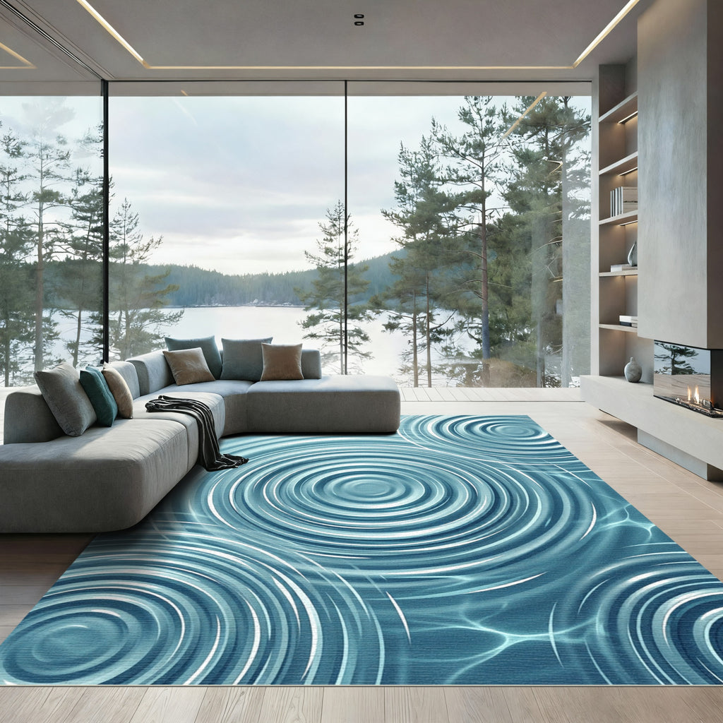 Serene Blue Rippling Water Swirls Rug