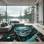 Cyber Alien Tech Neon Teal Portrait Rug