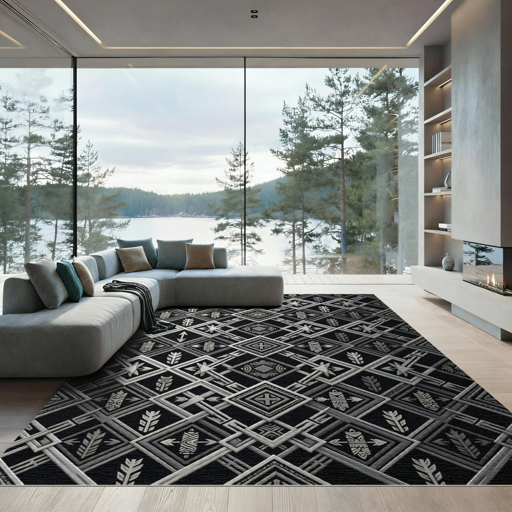 Art Deco Silver Geometric Diamond Rug