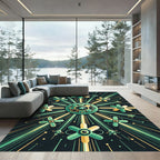 Geometric Starburst Teal Gold Medallion Rug