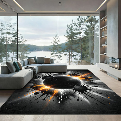 Abstract Black Orange Ink Splash Rug