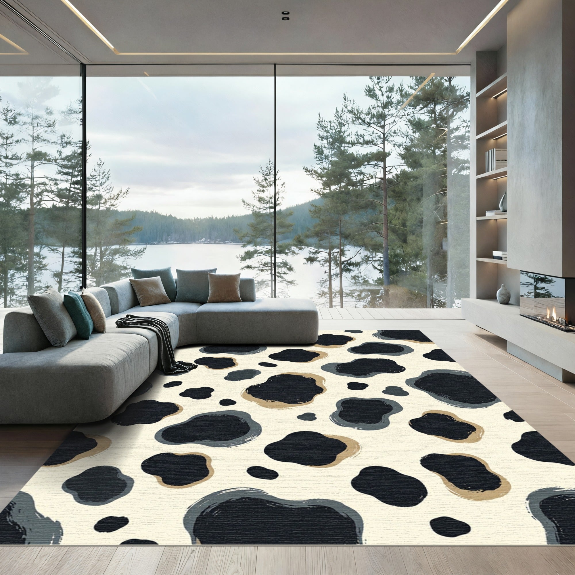 Abstract Monochrome Spotted Animal Hide Rug