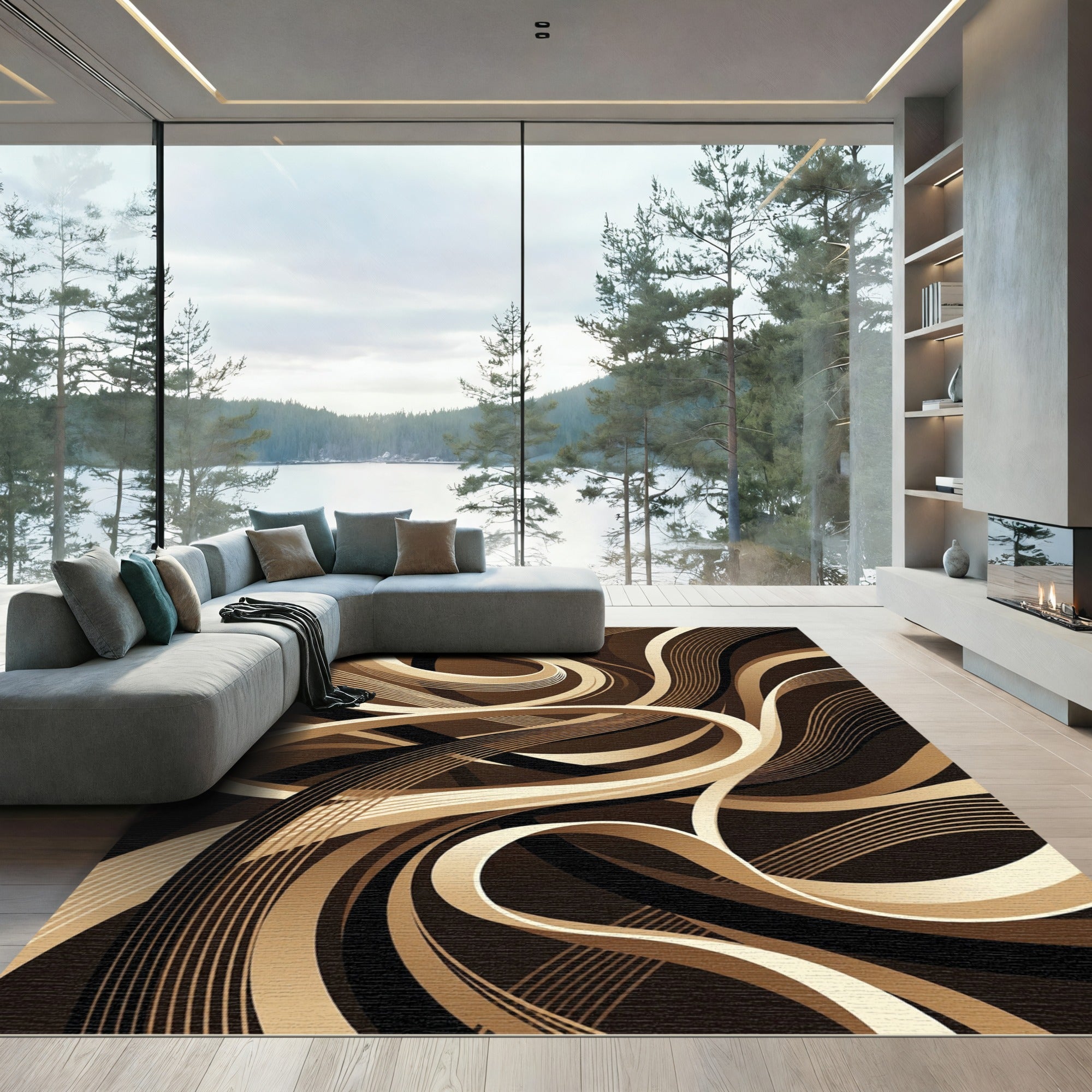 Earthy Tone Swirl Ribbon Rug