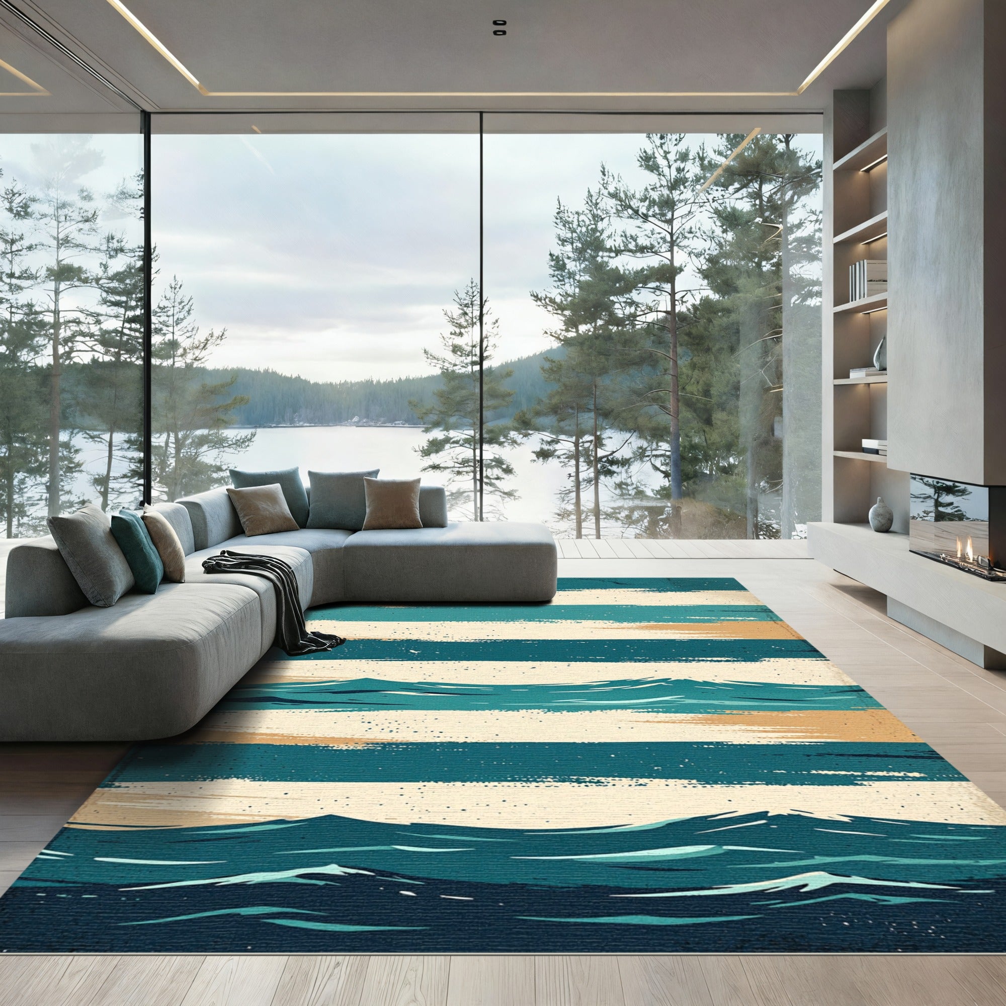 Coastal Wave Stripes Coastal Rug