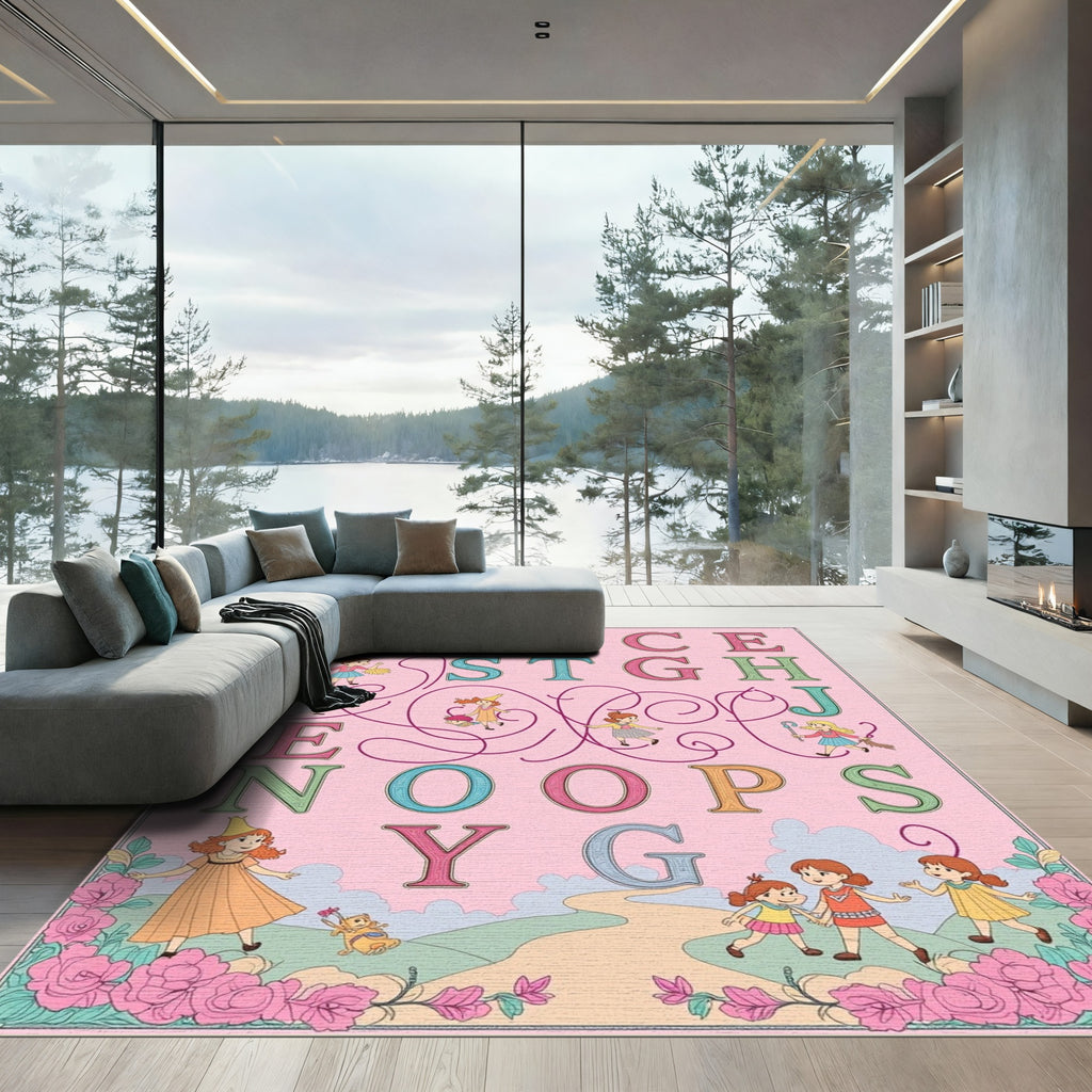 Whimsical Alphabet Fairytale Scene Rug