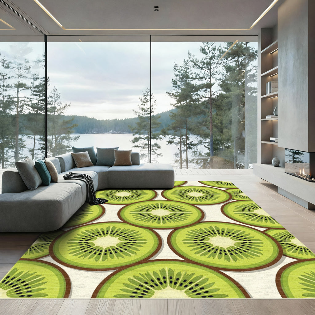 Vibrant Fresh Sliced Kiwi Fruit Rug