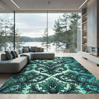 Elegant Teal Damask Scroll Filigree Rug
