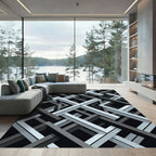Monochromatic Geometric Interlocking Frame Grid Rug
