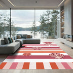 Coral Pink Striped Seashell Pattern Rug