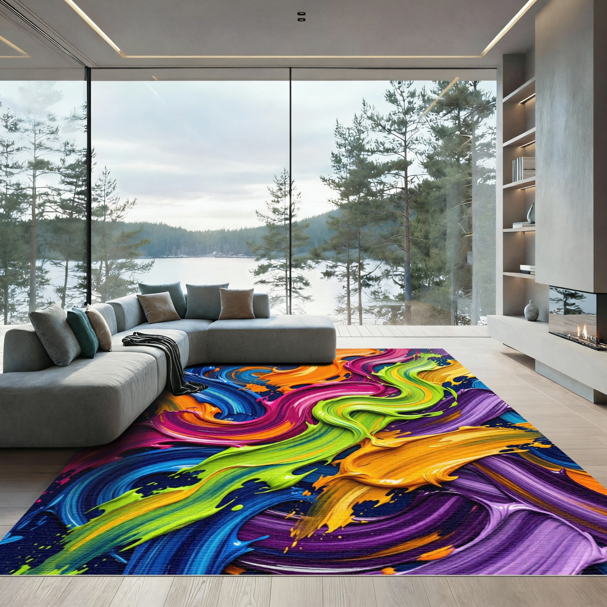 Vibrant Multicolored Modern Abstract Swirl Rug