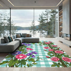 Blue Morning Glory and Pink Rose Trellis Rug