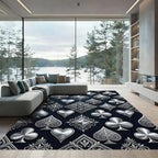 Metallic Silver Decorative Card Suit Velvet Rug