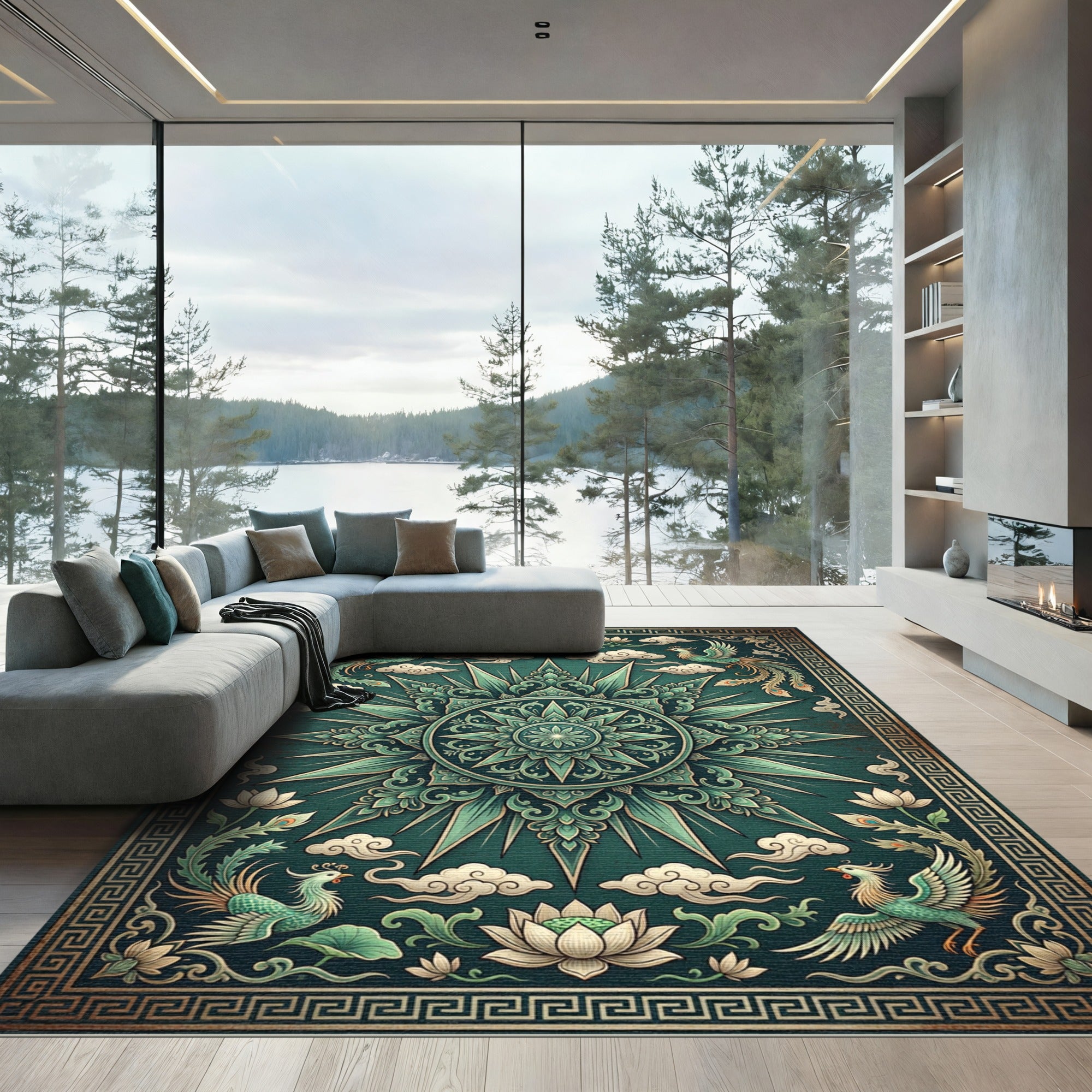 Jade Phoenix Lotus Medallion Harmony Rug