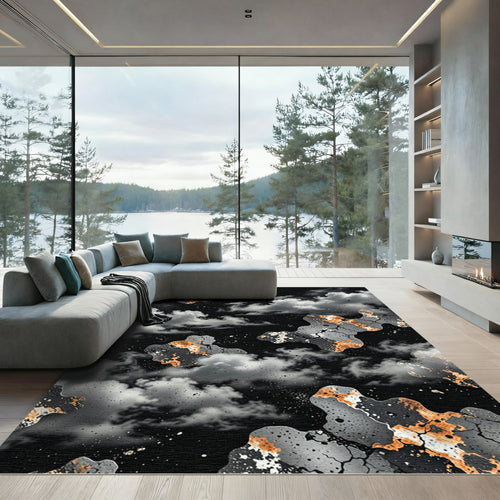 Abstract Gray Orange Cloudscape Texture Rug