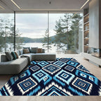 Geometric Blue Ikat Diamond Tile Rug