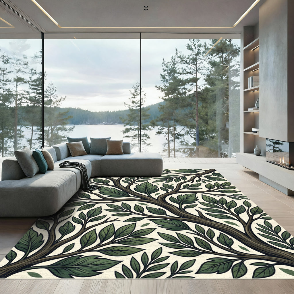 Elegant Verdant Forest Branch Canopy Rug