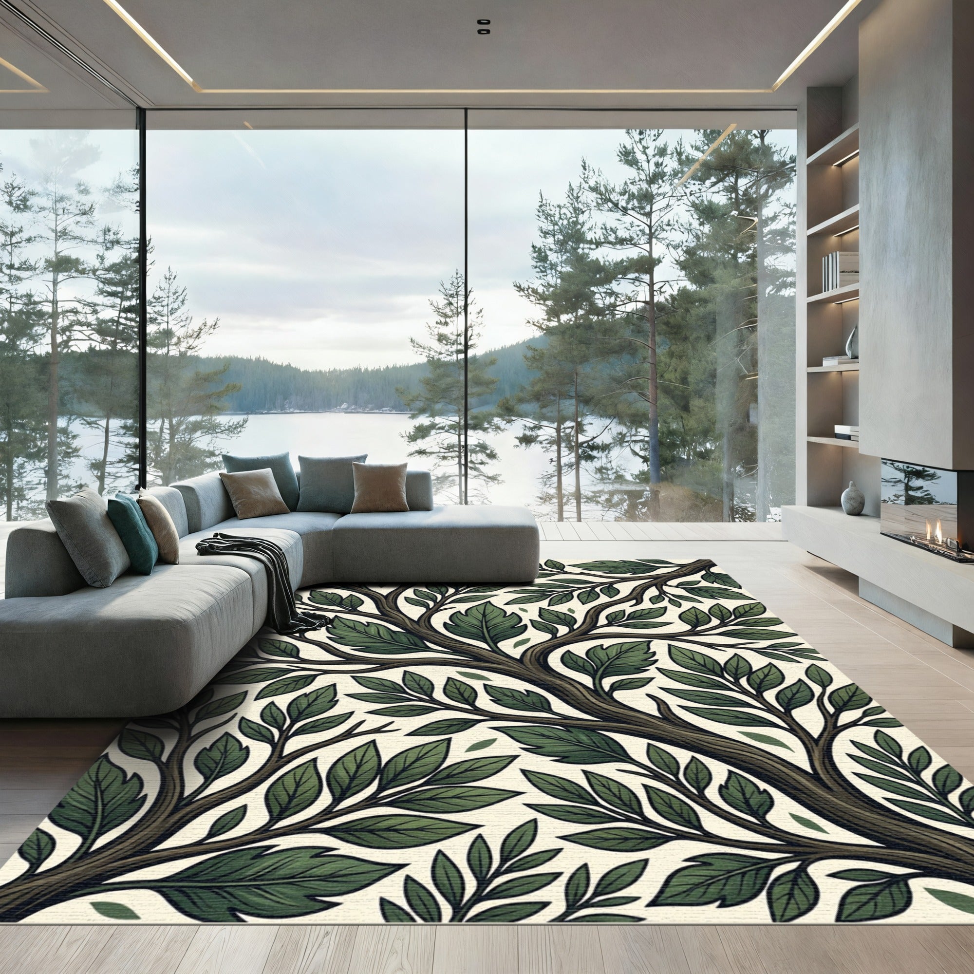 Elegant Verdant Forest Branch Canopy Rug