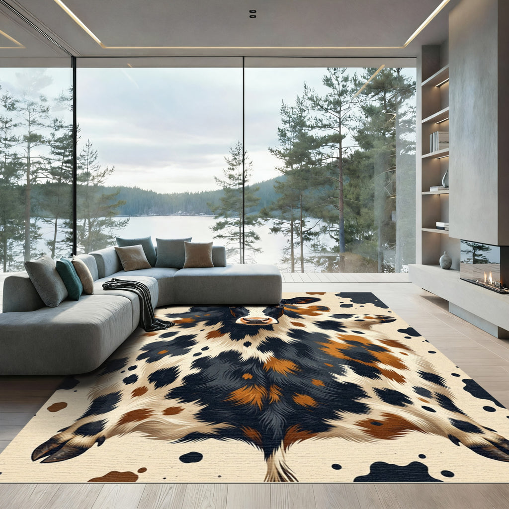 Farmhouse Black White Brown Cow Hide Rug