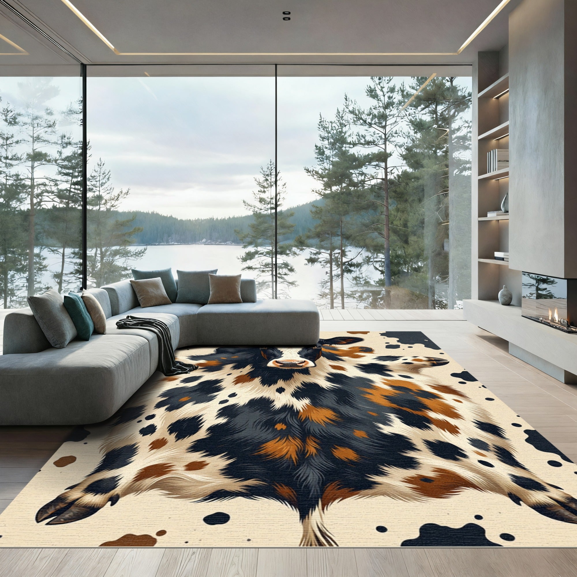 Farmhouse Black White Brown Cow Hide Rug