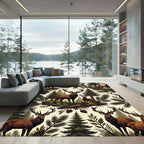 Rustic Forest Stag and Pine Cone Rug