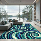 Oceanic Teal Swirl Abstract Fluid Rug